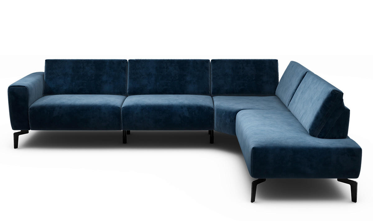 ECKSOFA in Samt Dunkelblau  296/213 cm  - Schwarz/Dunkelblau, Design, Textil/Metall (296/213cm) - SENSOO