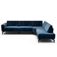 ECKSOFA Cosy Dunkelblau Samt  - Schwarz/Dunkelblau, Design, Textil/Metall (296/213cm) - SENSOO