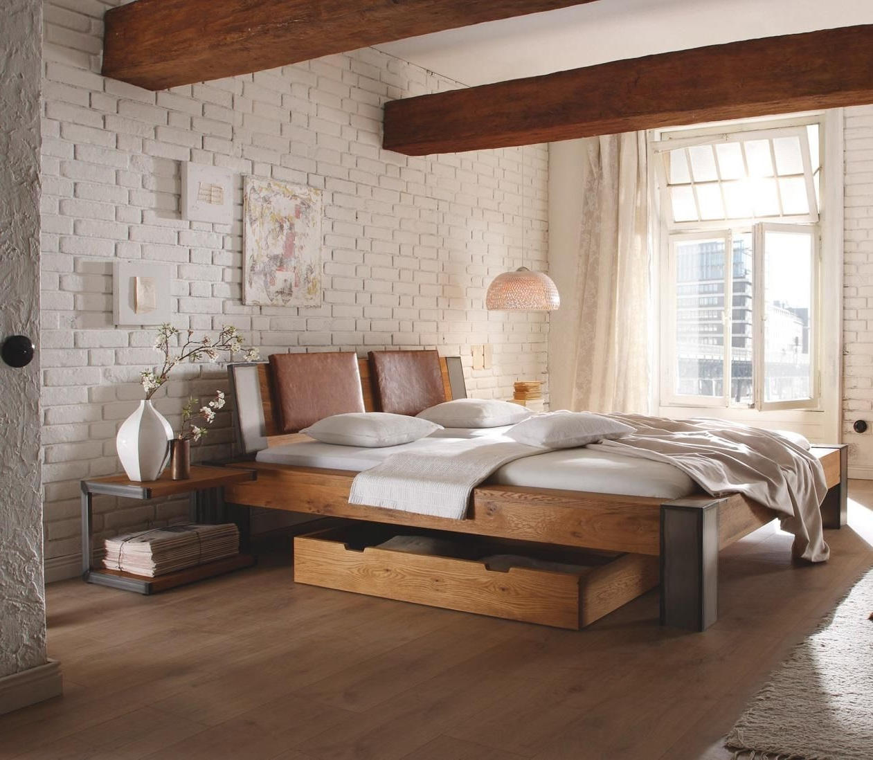 BETT 160/200 cm  in Eichefarben  - Chromfarben/Eichefarben, Design, Holz (160/200cm) - Hasena