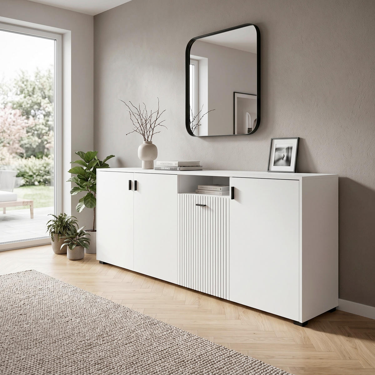 SIDEBOARD  200/80/42 cm  - Schwarz/Weiß, Design, Holzwerkstoff/Kunststoff (200/80/42cm) - MID.YOU