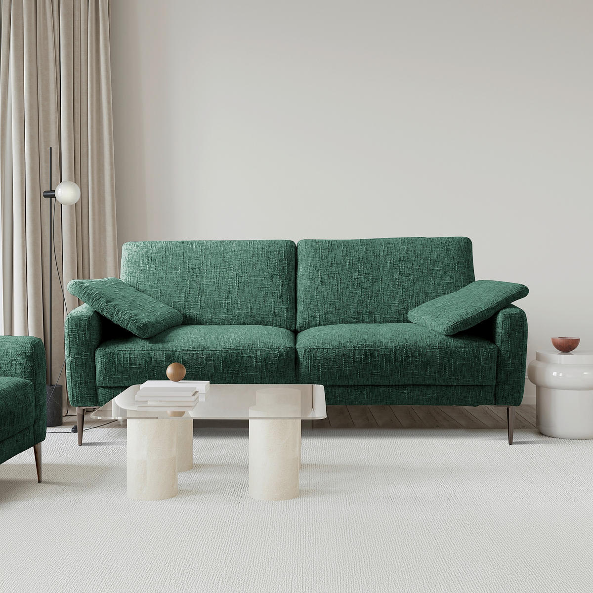 3,5-SITZER - Schwarzchrom/Grün, Design, Textil/Metall (207/85/92cm) - Livetastic
