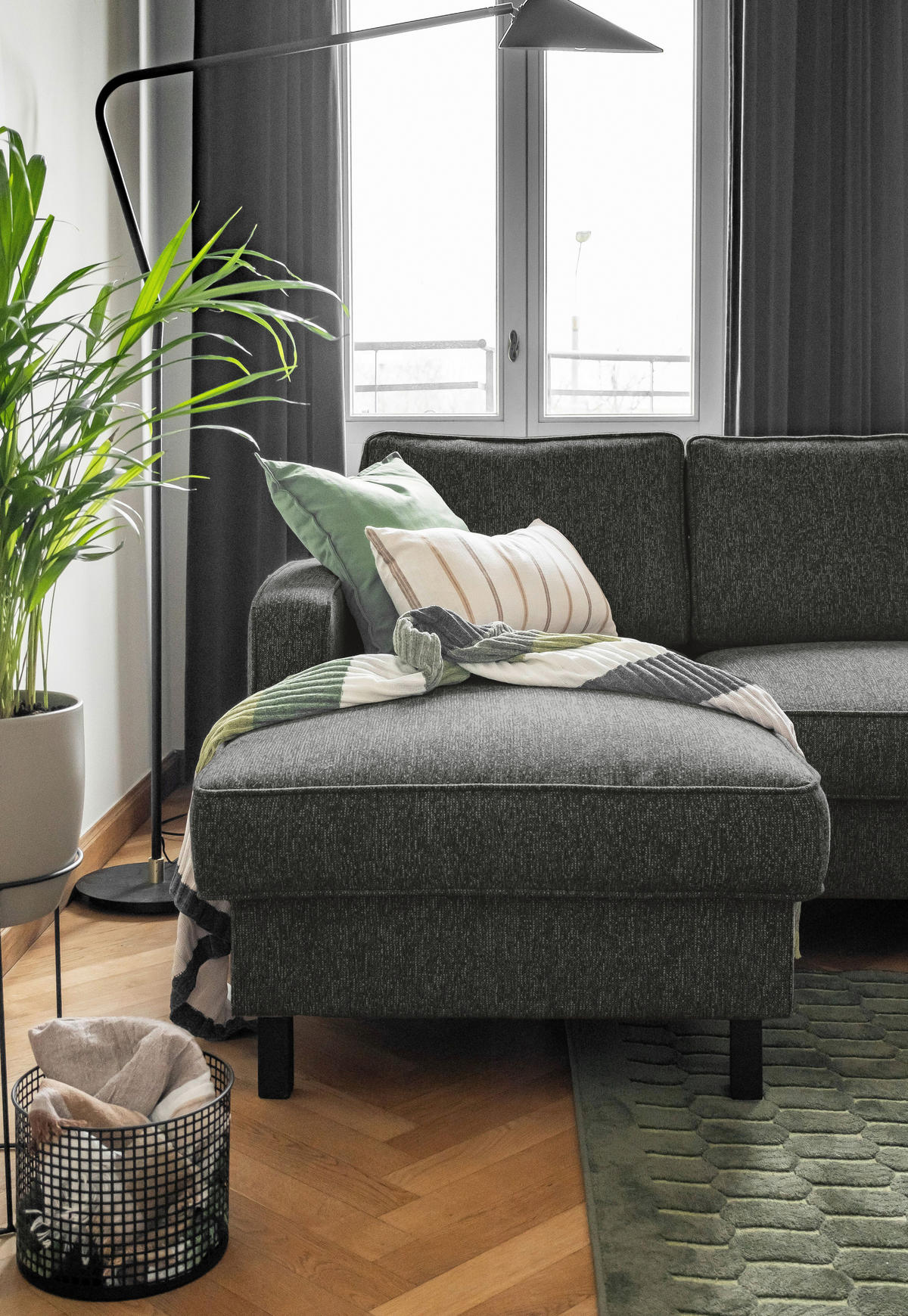 ECKSOFA in Struktur Dunkelgrau  - Dunkelgrau/Schwarz, Holz/Textil (148/228cm) - MID.YOU