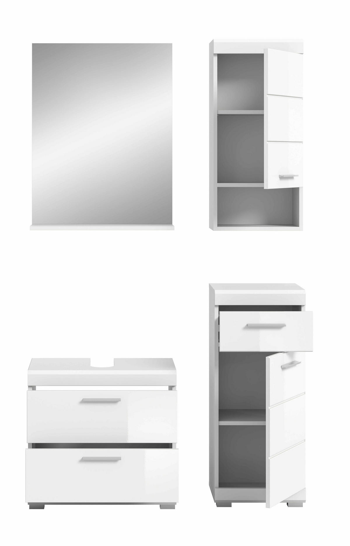 BADEZIMMER 4-teilig  in 134 cm  - Weiß Hochglanz/Silberfarben, MODERN, Glas/Holzwerkstoff (134cm) - MID.YOU