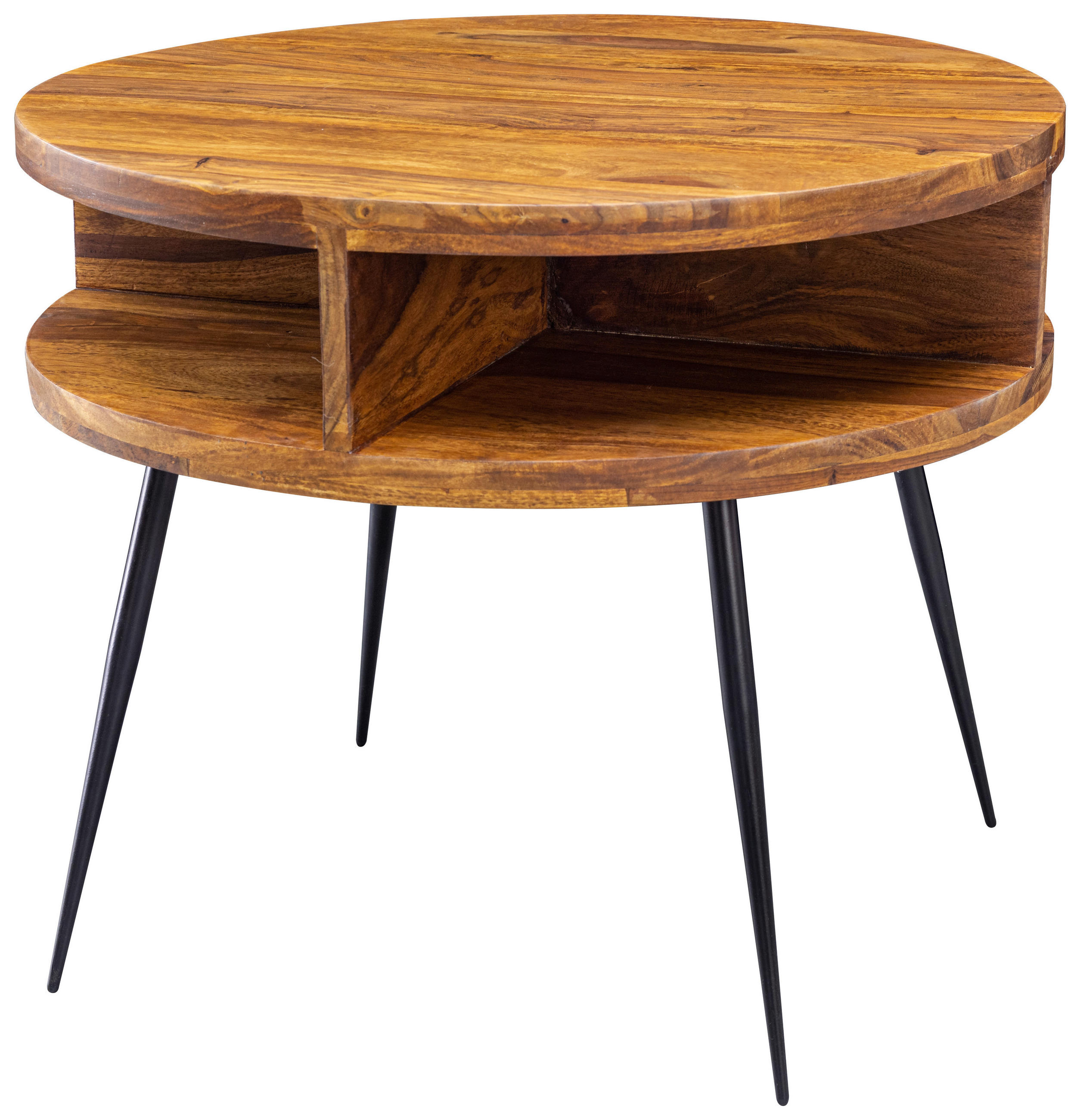 COUCHTISCH Sheesham massiv 60/60/50 cm rund Sheeshamfarben  - Sheeshamfarben/Schwarz, MODERN, Holz/Metall (60/60/50cm) - MID.YOU