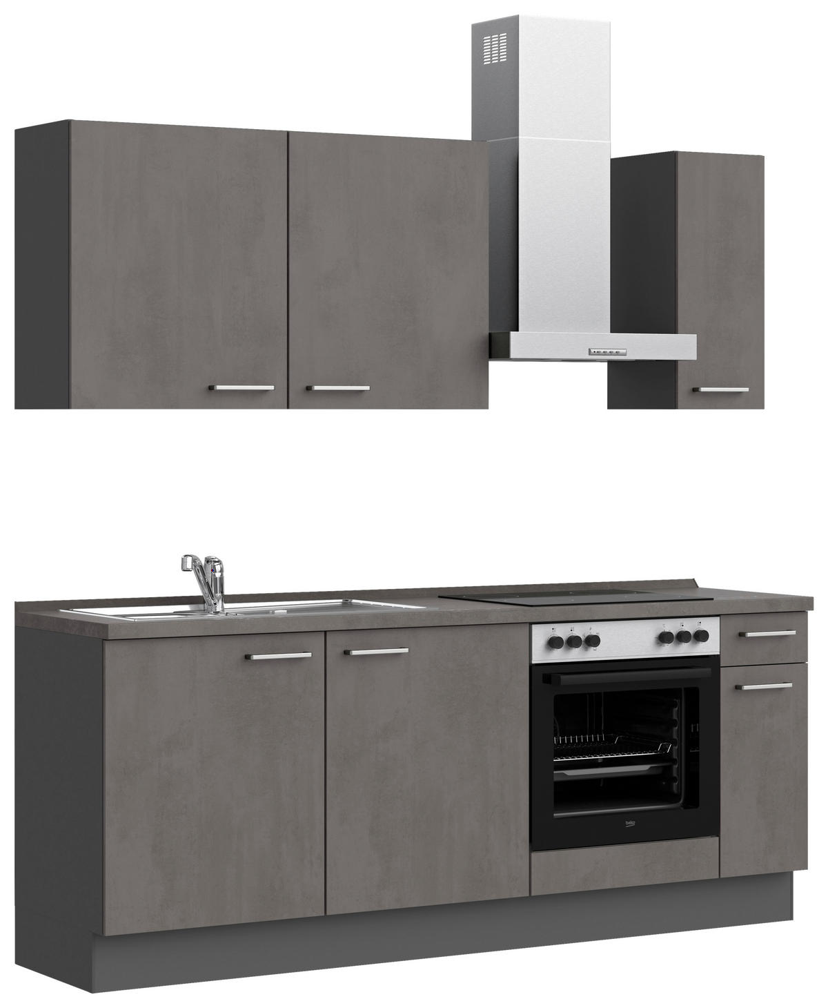 KÜCHENBLOCK Riva 210 cm  in Schieferfarben  - Schieferfarben/Edelstahlfarben, MODERN, Holzwerkstoff/Metall (210cm) - Nobilia