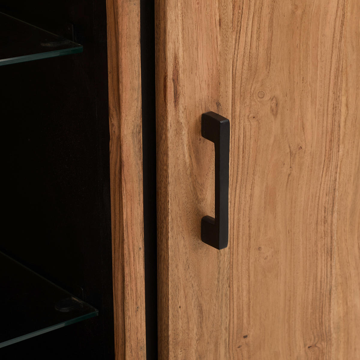 HIGHBOARD  in 115/150/40 cm  - Schwarz/Akaziefarben, Natur, Glas/Holz (115/150/40cm) - Livetastic