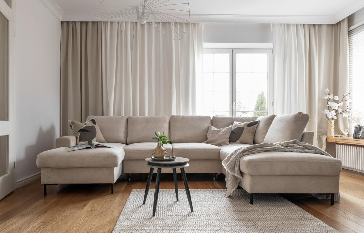 WOHNLANDSCHAFT in Cord Beige  - Beige/Schwarz, Design, Textil/Metall (148/303/197cm) - MID.YOU