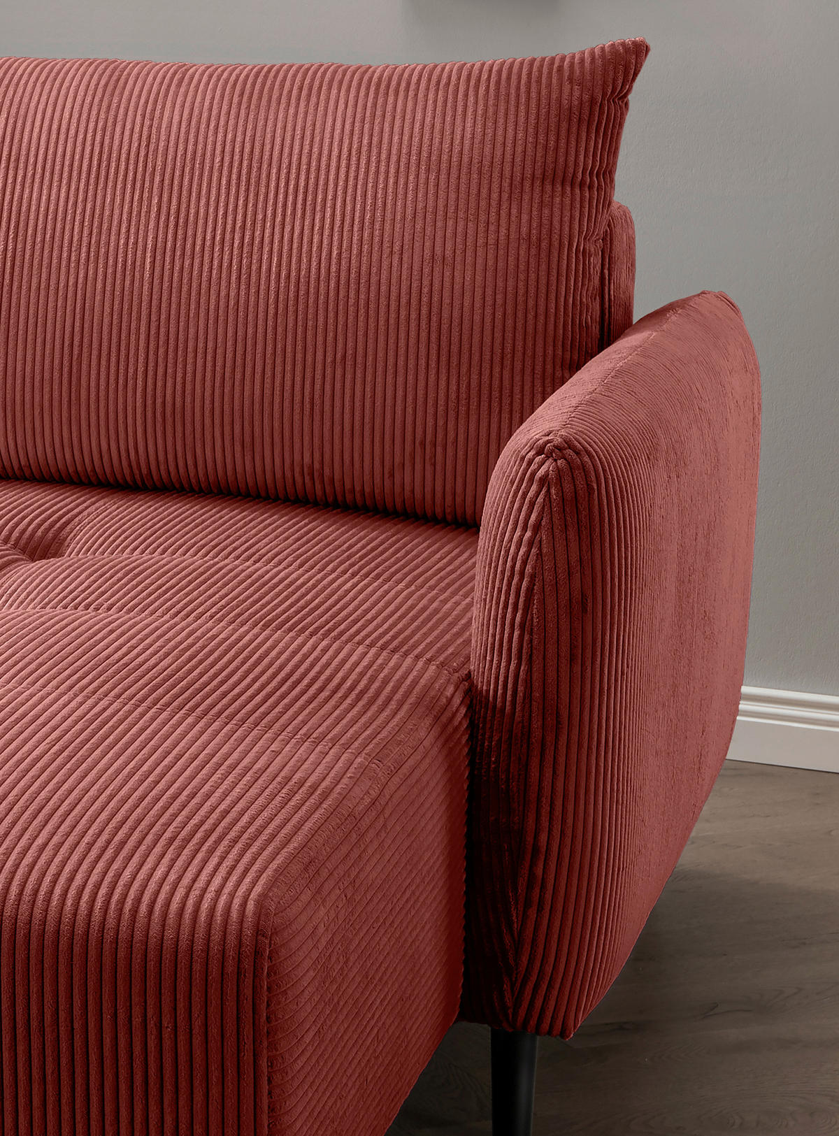 ECKSOFA in Cord Koralle  - Koralle/Schwarz, Basics, Holz/Textil (238/174cm) - Livetastic