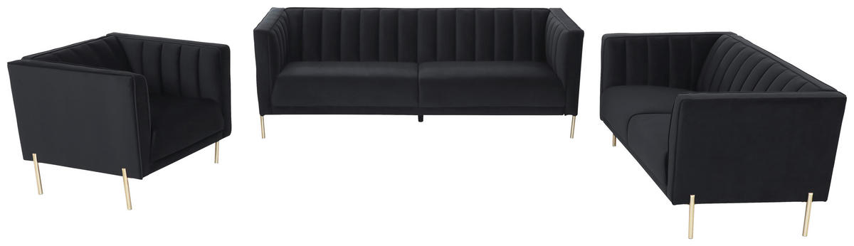 3-SITZER-SOFA Samt Schwarz  - Goldfarben/Schwarz, Design, Textil/Metall (204/75/85cm) - Livetastic