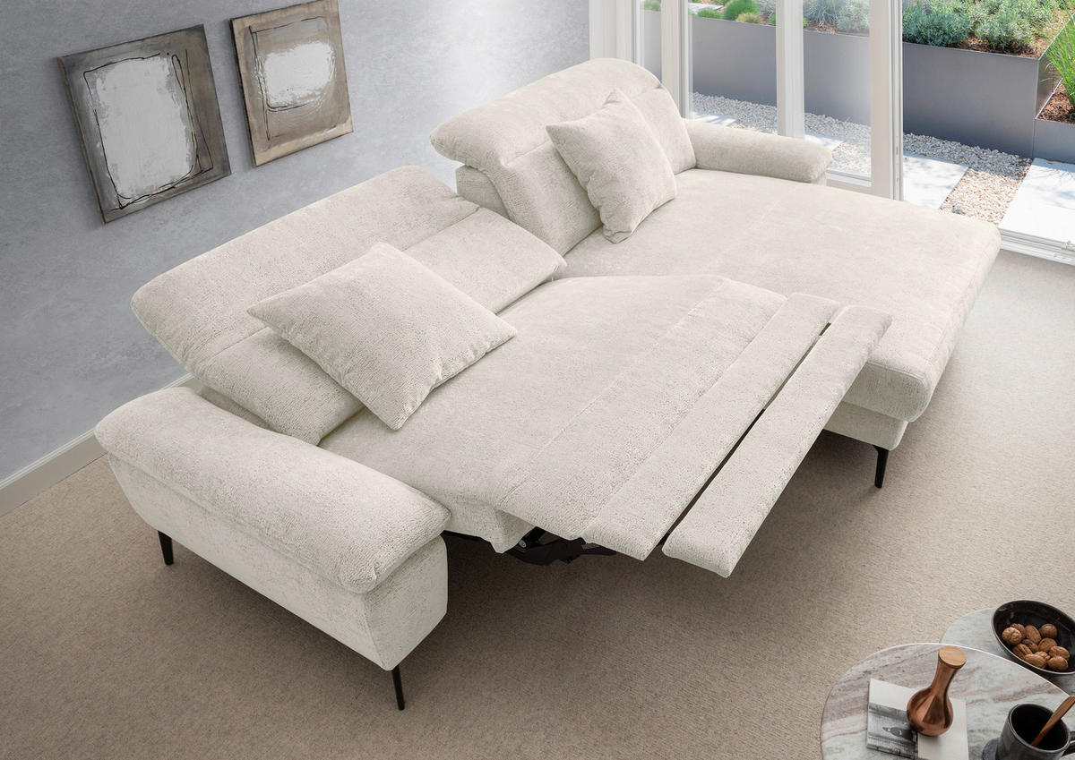 ECKSOFA Chenille Creme  - Creme/Schwarz, Konventionell, Textil/Metall (300/178cm) - Livetastic