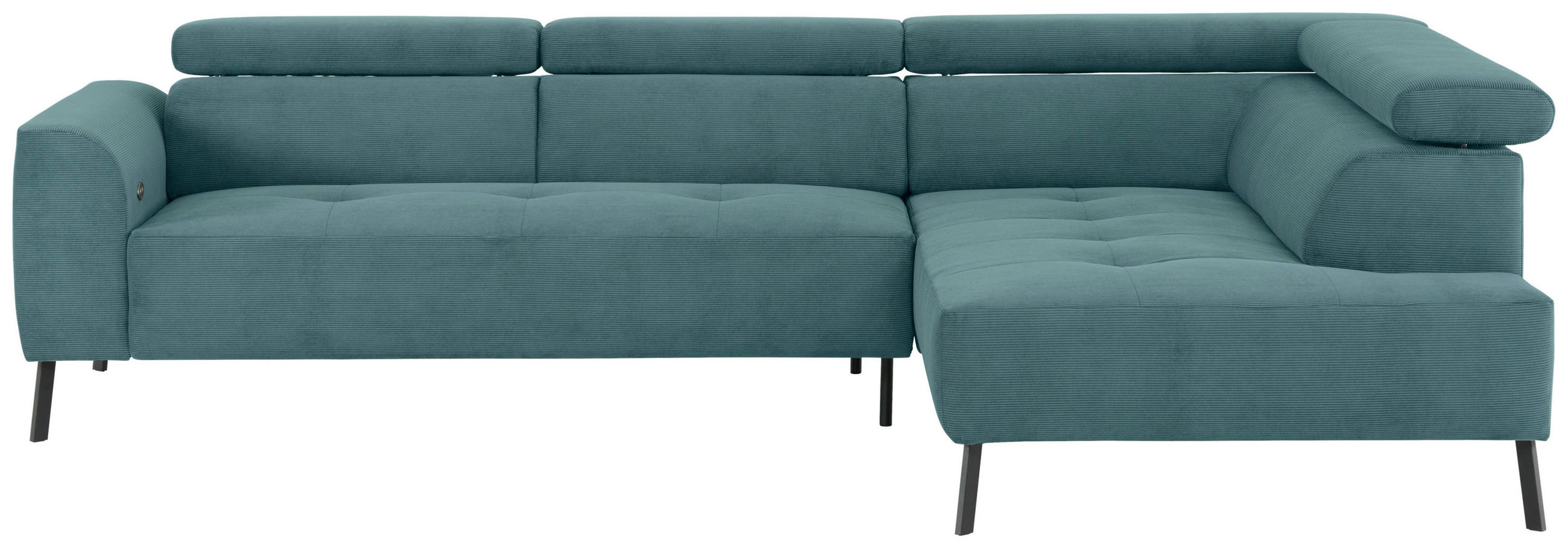 ECKSOFA in Feincord Türkis  - Türkis/Schwarz, Design, Textil/Metall (280/205cm) - MID.YOU