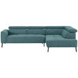 ECKSOFA Türkis Feincord  - Türkis/Schwarz, Design, Textil/Metall (280/205cm) - Xora