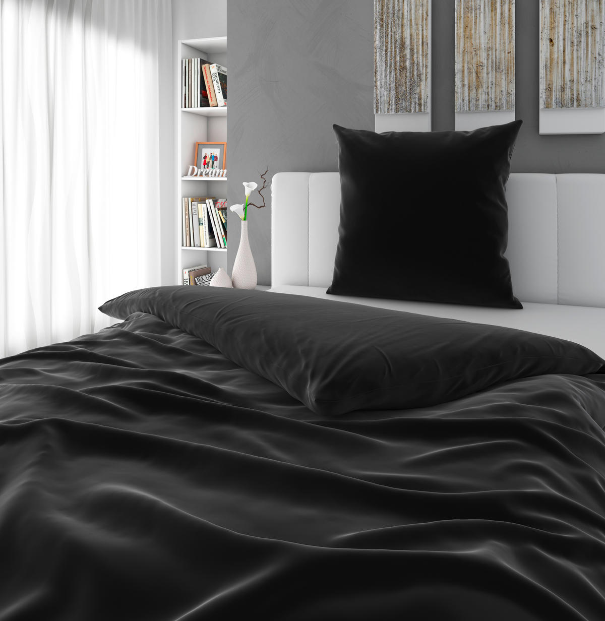BETTWÄSCHE NIGIRI Satin 135/200 cm  - Schwarz, Basics, Textil (135/200cm) - Bio:Vio