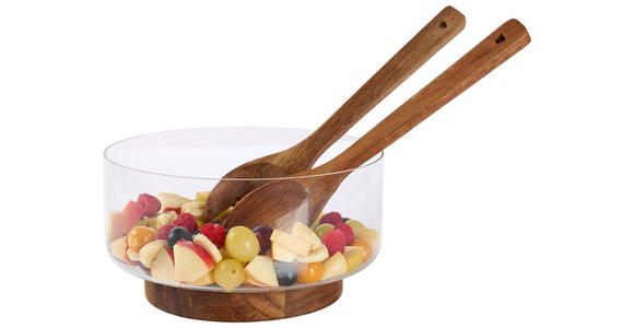 SALATSCHÜSSEL   - Klar/Akaziefarben, Design, Glas/Holz - Novel