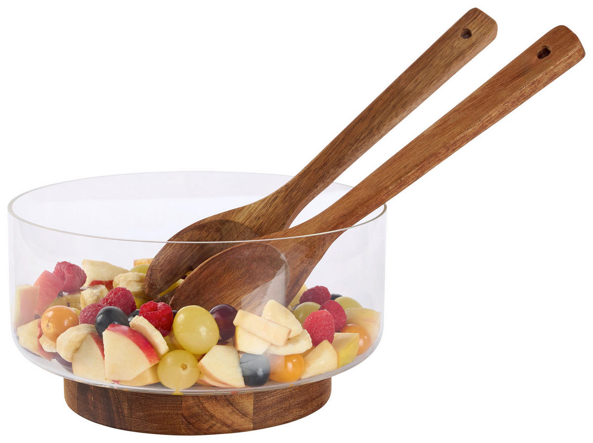 Castron Pentru Salată  - străveziu/culoare lemn acacia, Design, sticlă/lemn - Novel