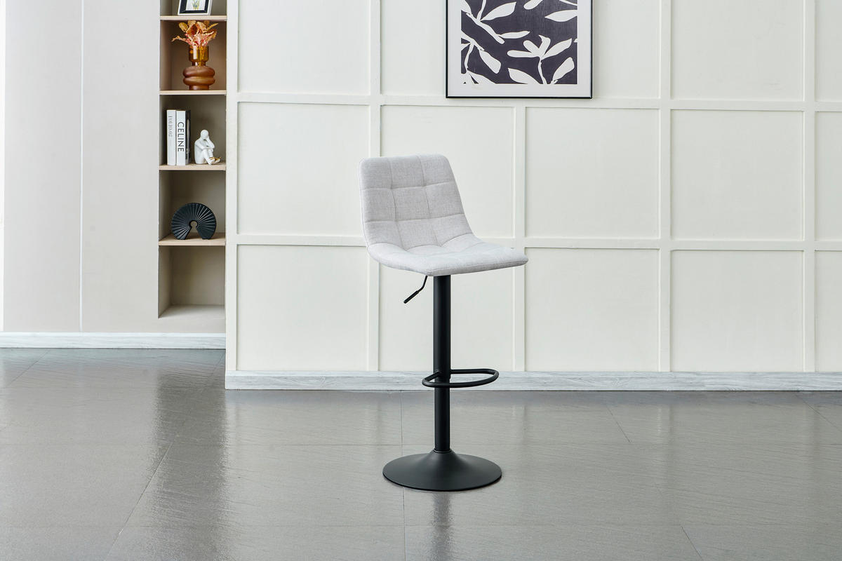 BARHOCKER Webstoff Schwarz, Beige Eisen Sitzfläche 360° drehbar  - Beige/Schwarz, Design, Textil/Metall (43/90-112/47cm) - Stylife