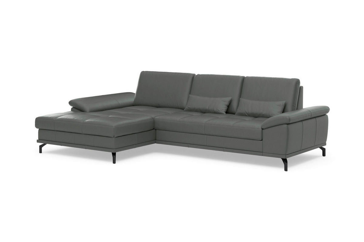 ROHOVÁ SEDAČKA, koža, antracitová - čierna/antracitová, Basics, kov/koža (176/301cm) - Sit & More