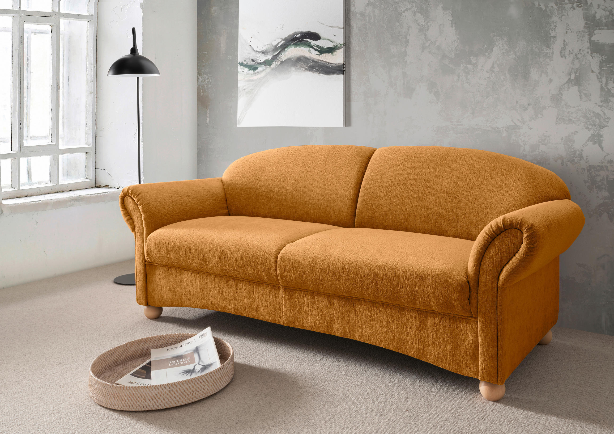 2,5-SITZER Torello Mikrofaser Goldfarben  - Wildeiche/Goldfarben, KONVENTIONELL, Holz/Textil (198/84/80cm) - Livetastic