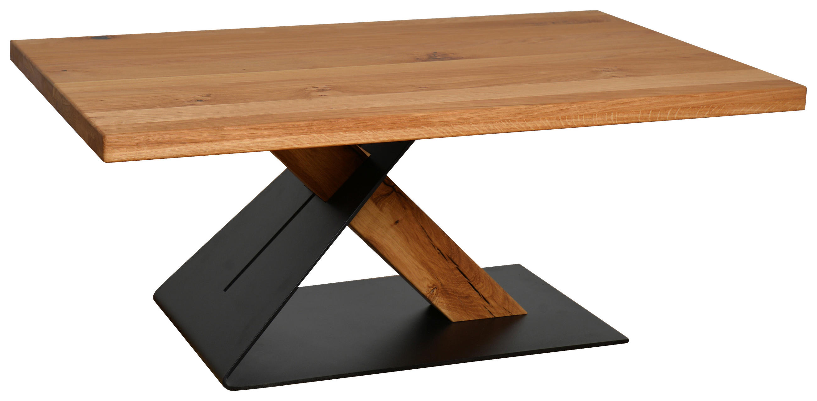 COUCHTISCH Eiche Schichtholz, vollmassiv, 2-Schicht rechteckig Schwarz, Eichefarben - Eichefarben/Schwarz, Natur, Holz/Metall (110/70/45cm) - Linea Natura