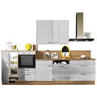 KÜCHENBLOCK 330 cm   in Eichefarben, Grau Hochglanz  - Eichefarben/Grau Hochglanz, Design, Holzwerkstoff/Metall (330cm) - Xora