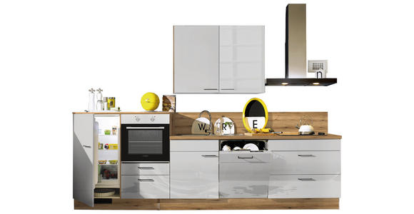 KÜCHENLEERBLOCK 320 cm   in Eichefarben, Grau Hochglanz  - Eichefarben/Grau Hochglanz, Design, Holzwerkstoff/Metall (320cm) - Xora