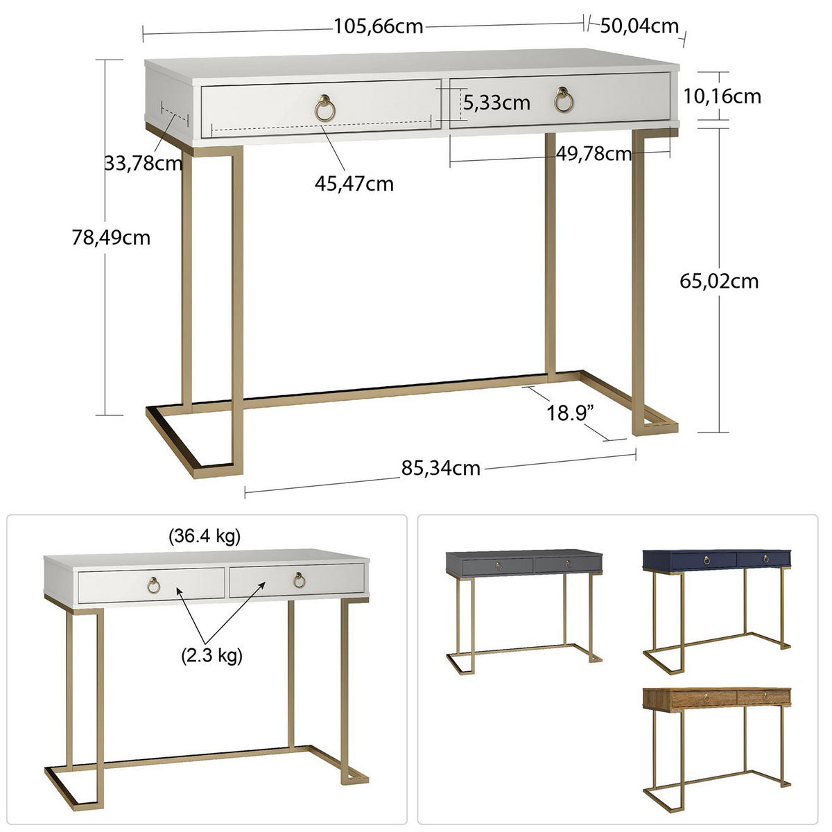 SCHREIBTISCH 106/79/50 cm  in Graphitfarben  - Goldfarben/Graphitfarben, Design, Holzwerkstoff/Metall (106/79/50cm) - MID.YOU