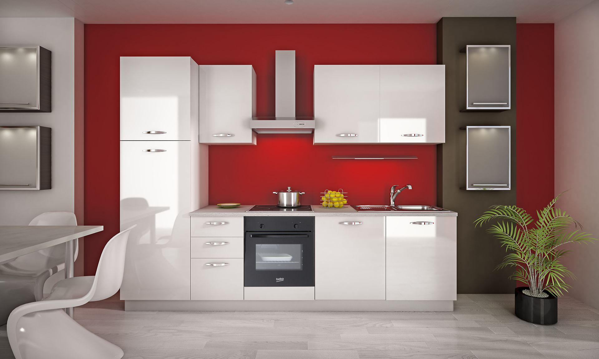 KUHINJSKI BLOK - bela/barve aluminija, Basics, umetna masa/leseni material (285cm) - Italstyle