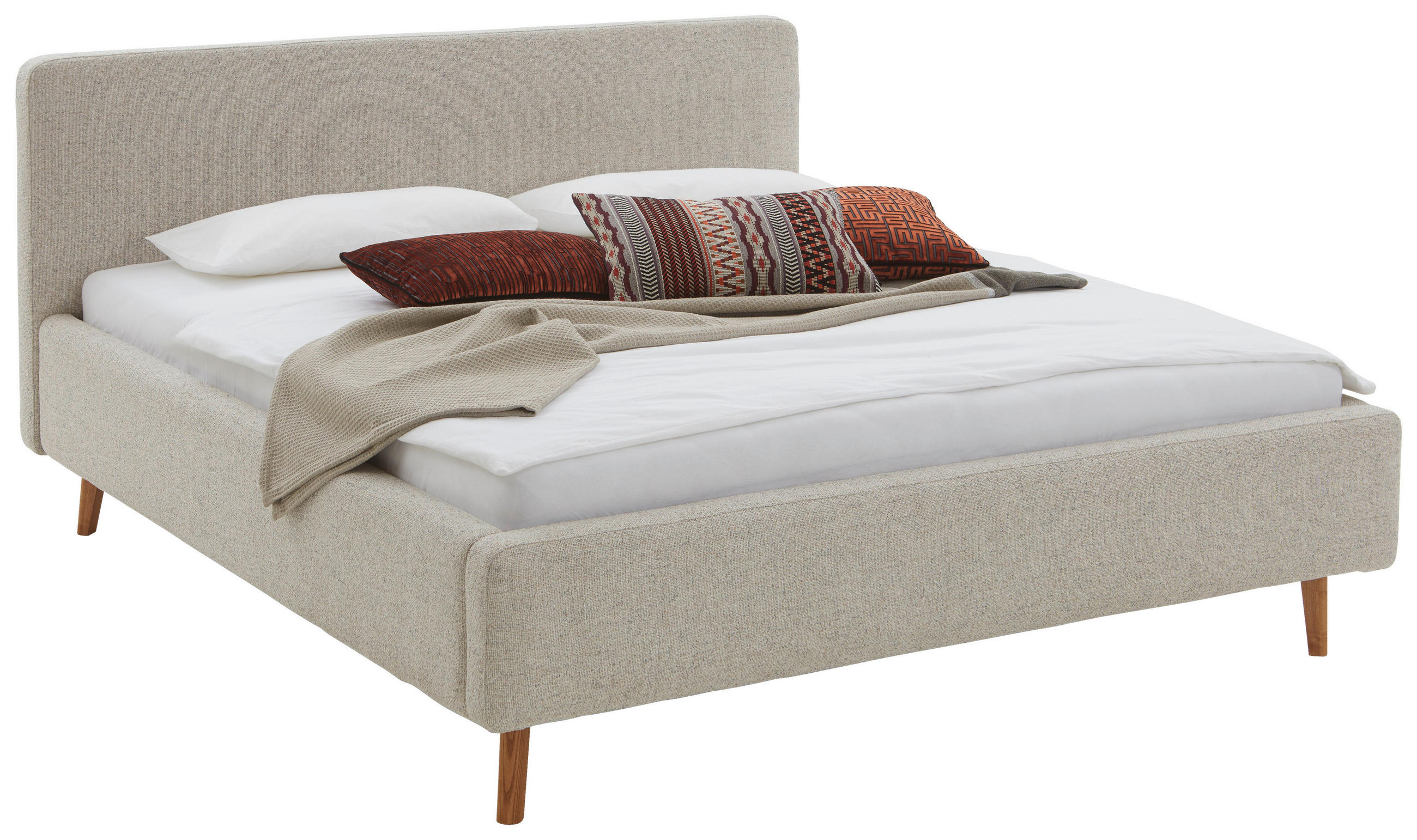 POLSTERBETT 180/200 cm,  in Beige, Bettkasten, Lattenrost,  - Eichefarben/Birkefarben, Design, Holz/Textil (180/200cm) - Xora