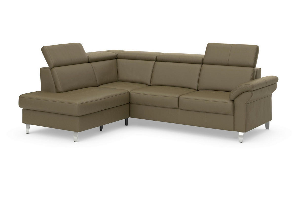 ECKSOFA 194/245 cm ARNGAST E in Echtleder Olivgrün Kopfteilverstellung  194/245 cm  - Chromfarben/Olivgrün, Basics, Leder/Textil (194/245cm) - Sit & More