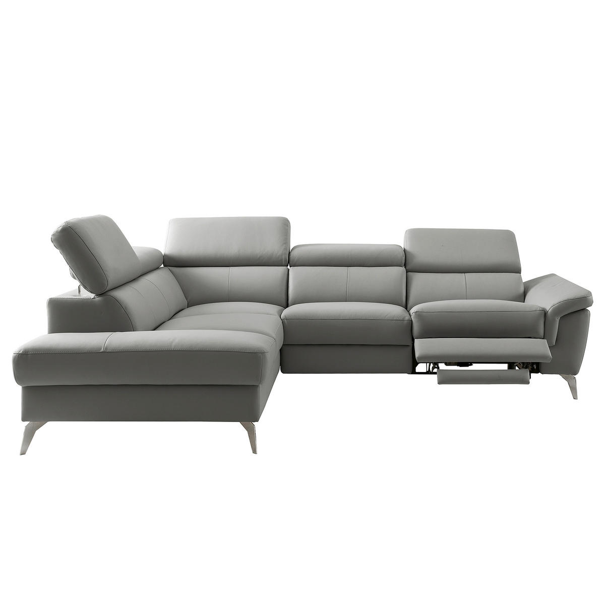ECKSOFA SONO Anthrazit Echtleder Lederlook Bettkasten, Armteilverstellung, Kopfteilverstellung  - Chromfarben/Anthrazit, Design, Leder/Textil (210/265cm) - Livetastic