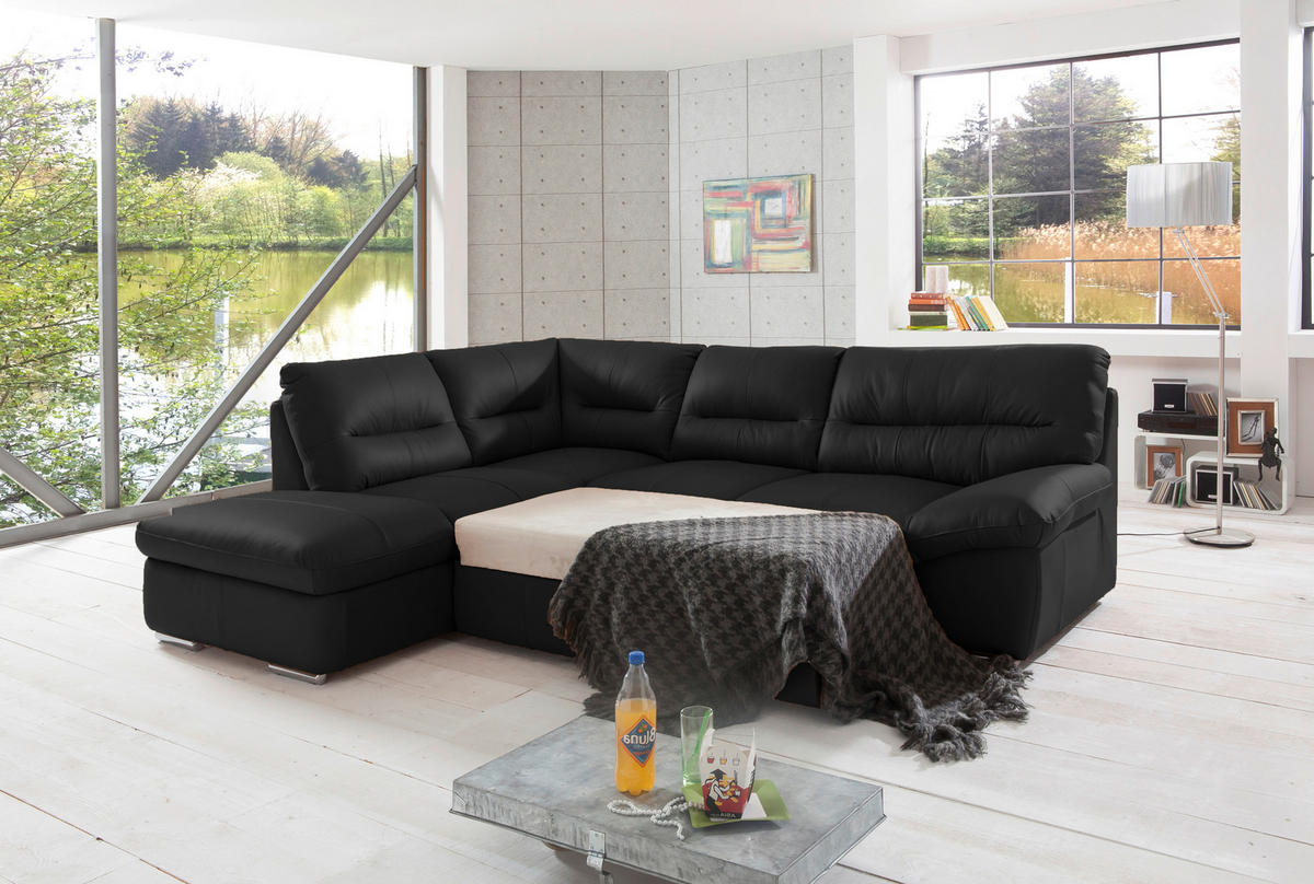 ECKSOFA in Echtleder Schwarz  - Chromfarben/Schwarz, Design, Leder/Metall (216/268cm) - Livetastic