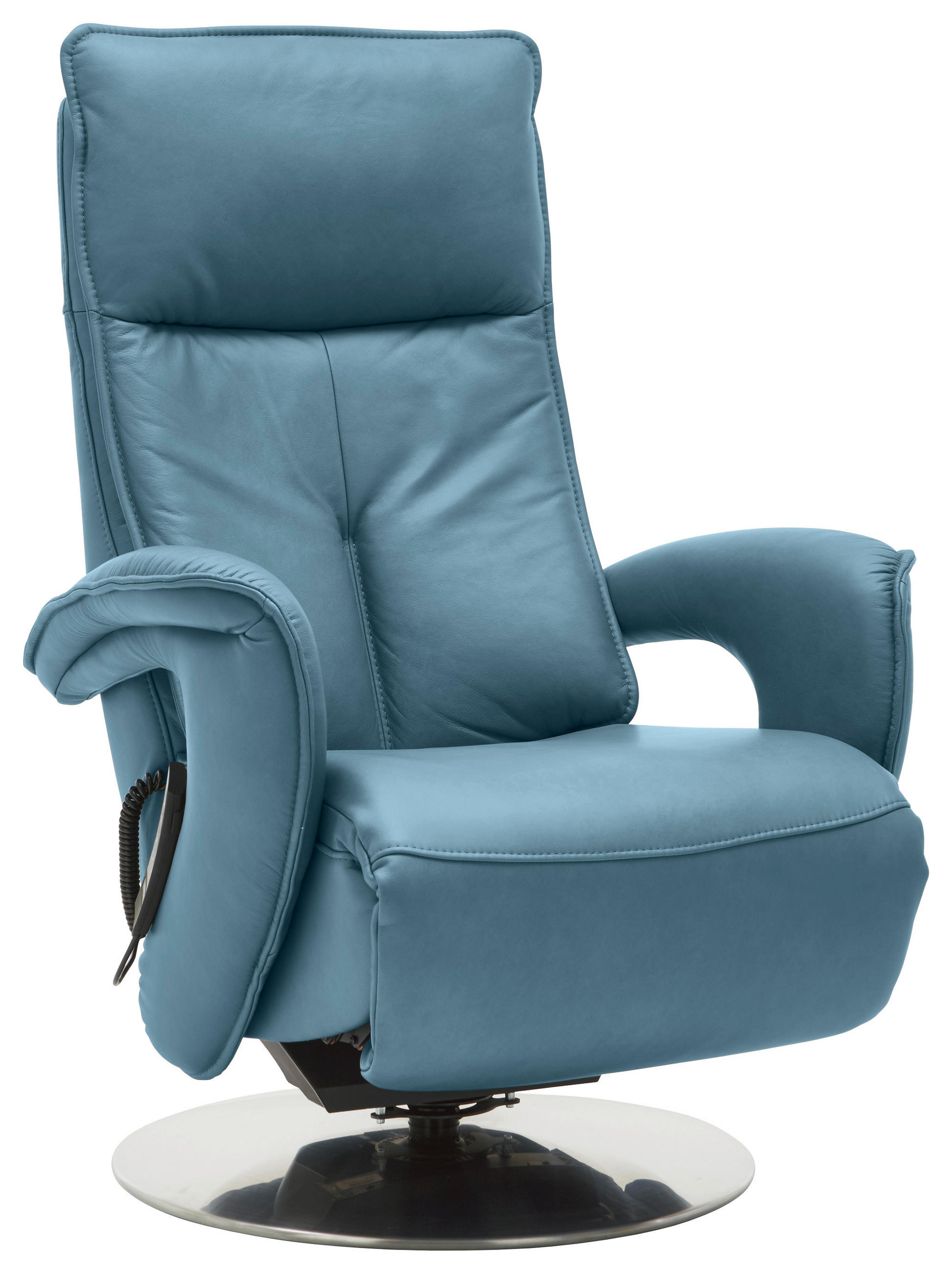Relaxsessel mit Funktion Echtleder Relaxfunktion, Kopfteilverstellung, Aufstehhilfe    - Chromfarben/Blau, Design, Leder/Metall (77/110/87cm) - Valdera