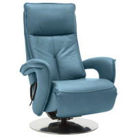 RELAXSESSEL Echtleder Relaxfunktion, Kopfteilverstellung, Aufstehhilfe    - Chromfarben/Blau, Design, Leder/Metall (77/110/87cm) - Valdera