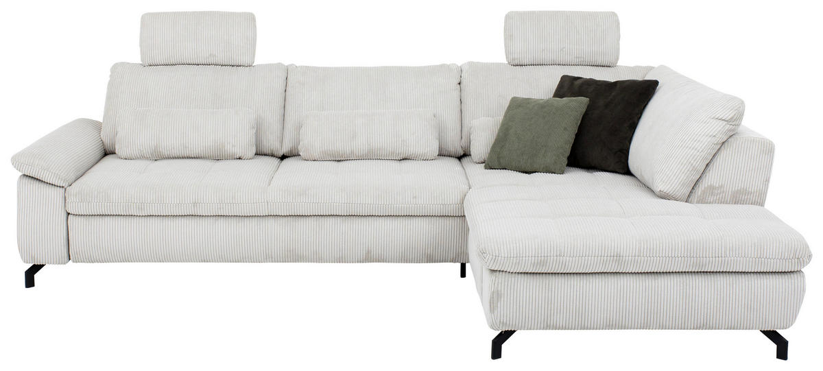 ECKSOFA in Cord, Velours Ecru  - Ecru/Schwarz, Design, Textil/Metall (291/197cm) - Beldomo Style