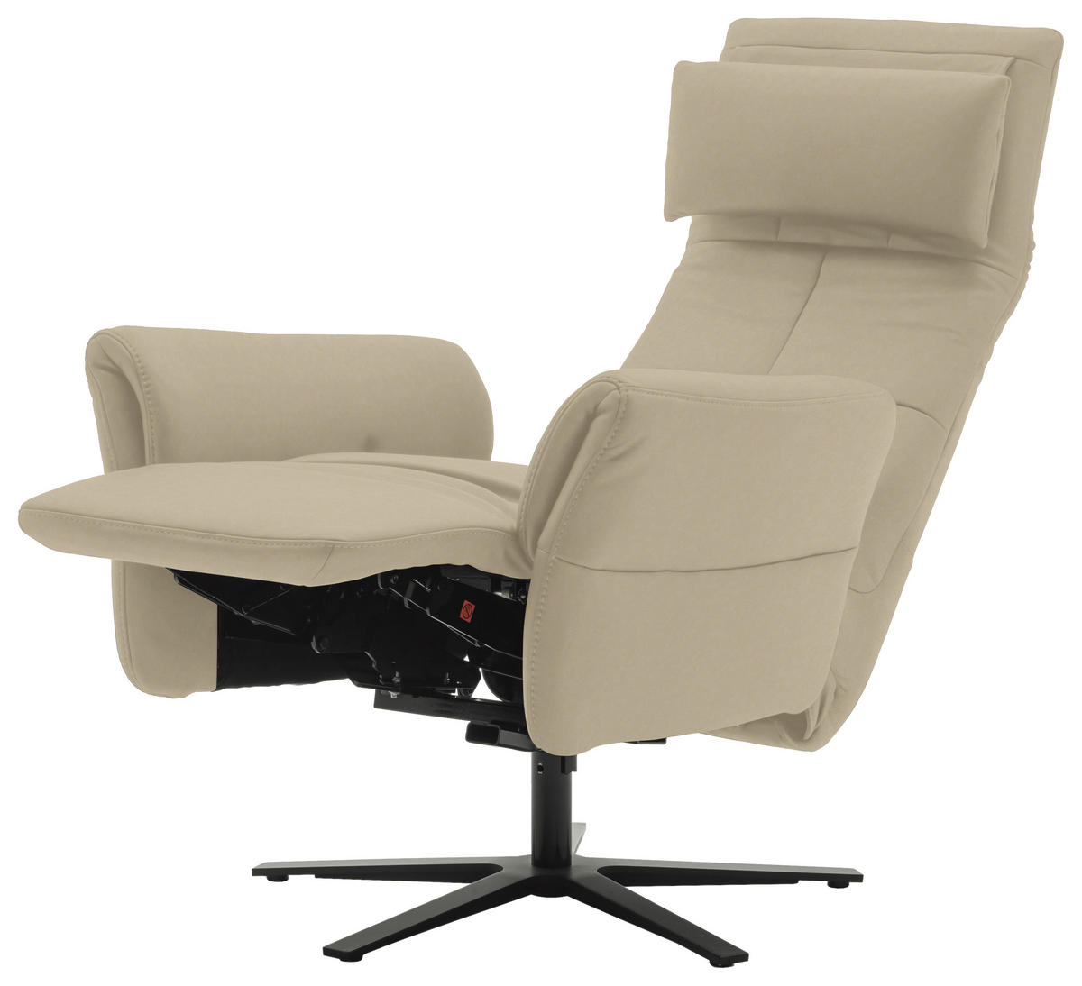 RELAXSESSEL Echtleder Relaxfunktion, Kopfteilverstellung, Nackenkissen    - Ecru/Schwarz, Design, Leder/Metall (81/118/82cm) - Schöner Wohnen