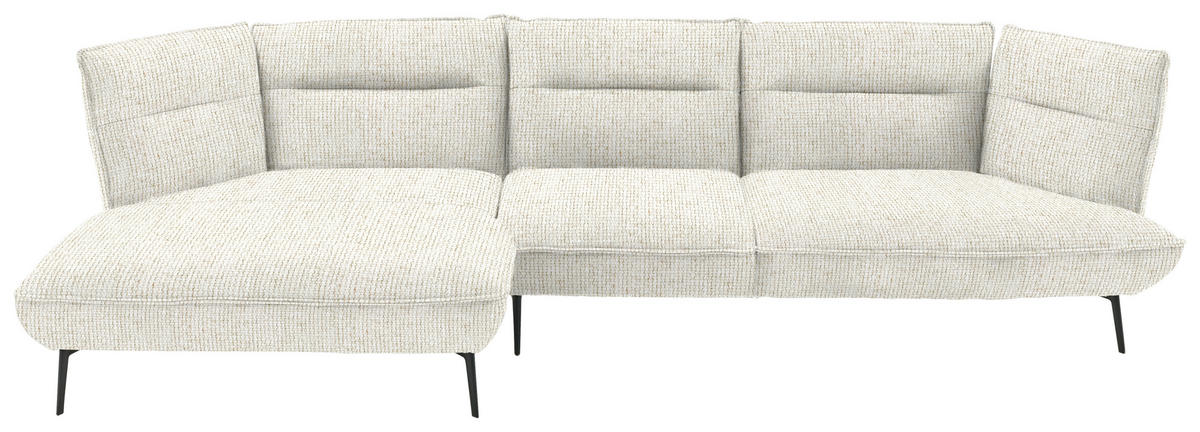 ECKSOFA in Flachgewebe Creme  153/339 cm  - Creme/Schwarz, Design, Textil/Metall (153/339cm) - Moderano