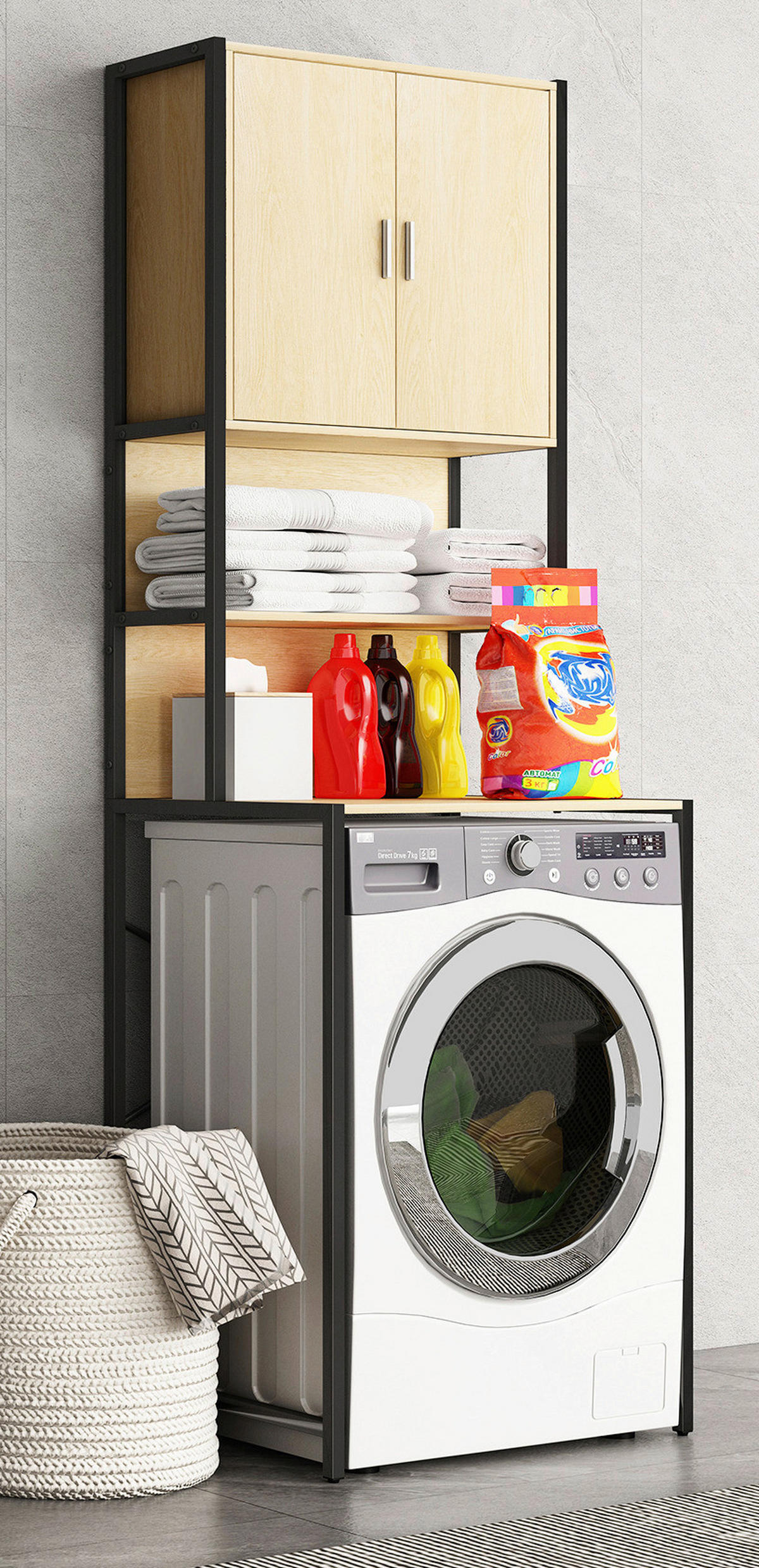 WASCHMASCHINENSCHRANK  in Honigeiche  - Honigeiche/Schwarz, MODERN, Holzwerkstoff/Metall (64/189/48cm) - MID.YOU