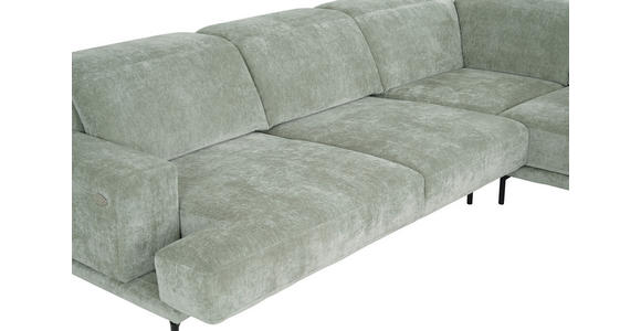ECKSOFA Mintgrün Chenille Kopfteilverstellung, Sitztiefenverstellung  - Schwarz/Mintgrün, Design, Textil/Metall (307/243cm) - Xora