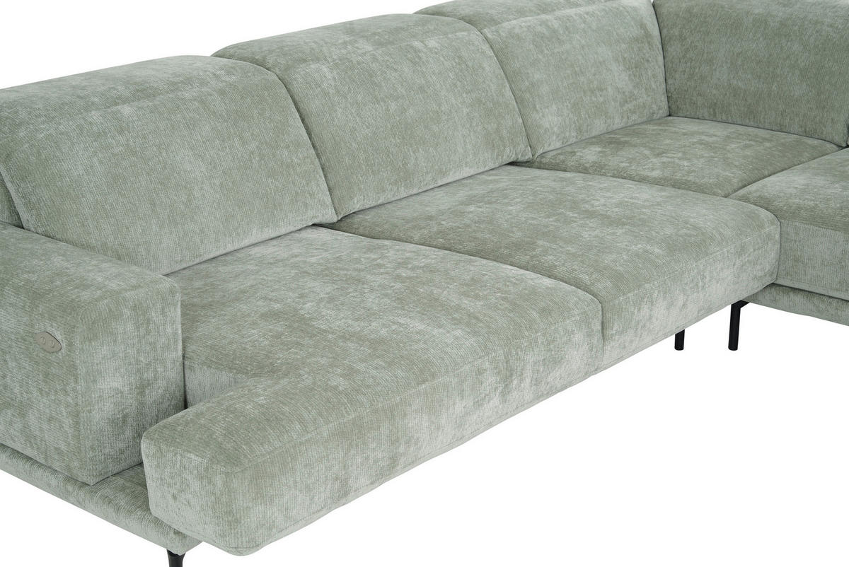 ECKSOFA Mintgrün Chenille Kopfteilverstellung, Sitztiefenverstellung  - Schwarz/Mintgrün, Design, Textil/Metall (307/243cm) - Xora