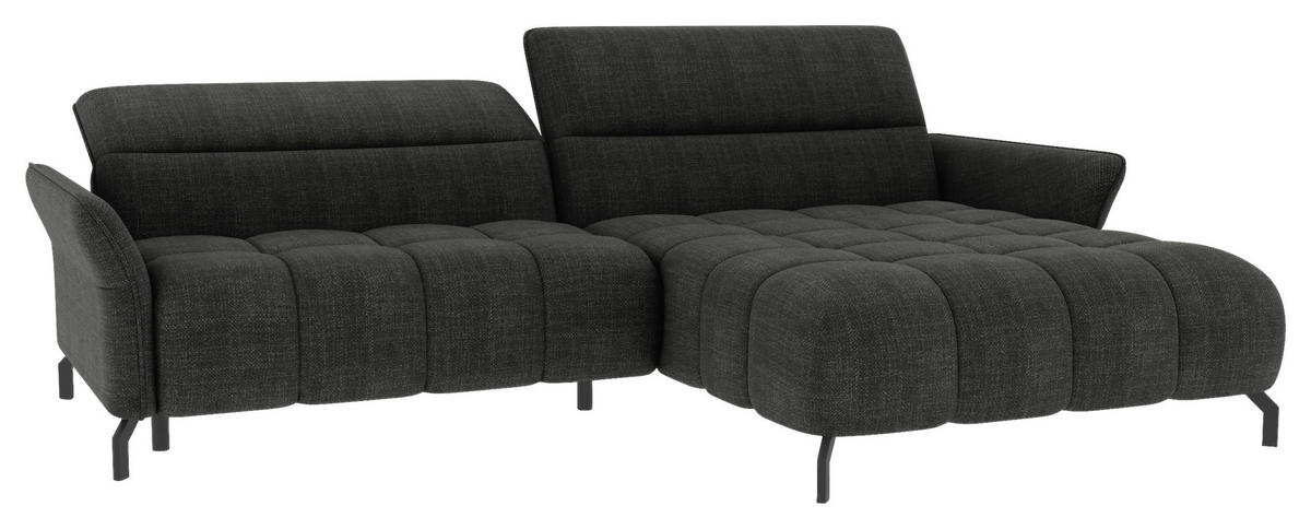 ECKSOFA Anthrazit Flachgewebe Rücken echt, Kopfteilverstellung, Sitztiefenverstellung  - Anthrazit/Schwarz, KONVENTIONELL, Textil/Metall (272/175cm) - Carryhome
