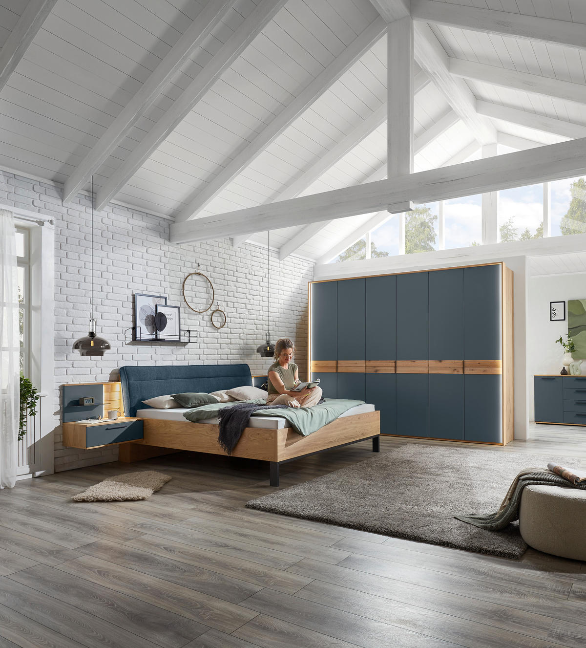 BETTANLAGE 180/200 cm  in Blau, Eichefarben  - Blau/Eichefarben, Design, Holz/Holzwerkstoff (180/200cm) - Dieter Knoll