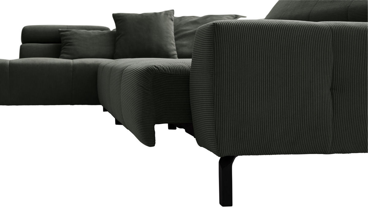ECKSOFA in Feincord Olivgrün  - Schwarz/Olivgrün, Konventionell, Textil/Metall (219/311cm) - Hom`in