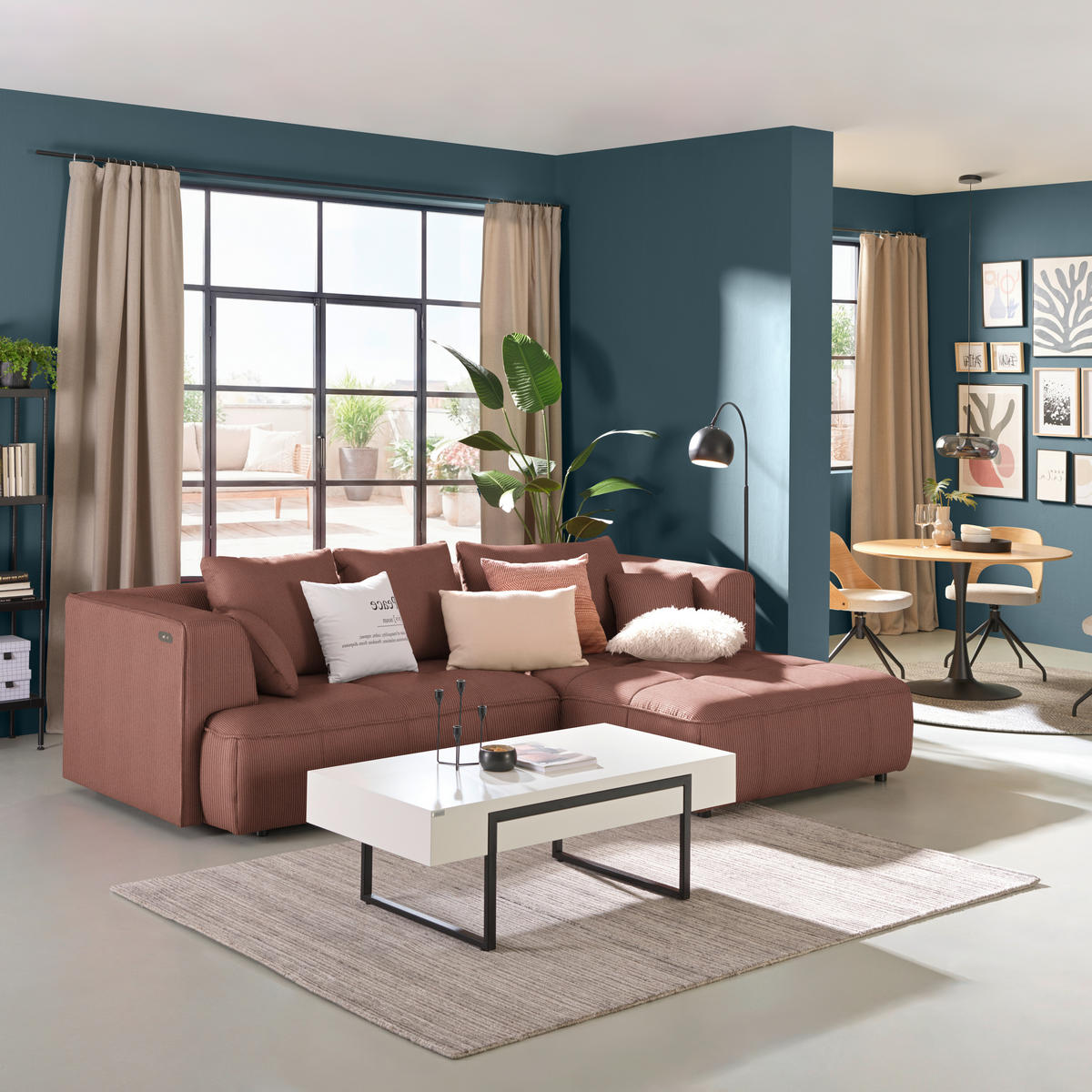 ECKSOFA  in Feincord Braun Zierkissen, Rückenkissen  288/188 cm  - Schwarz/Braun, Design, Kunststoff/Textil (288/188cm) - Welnova