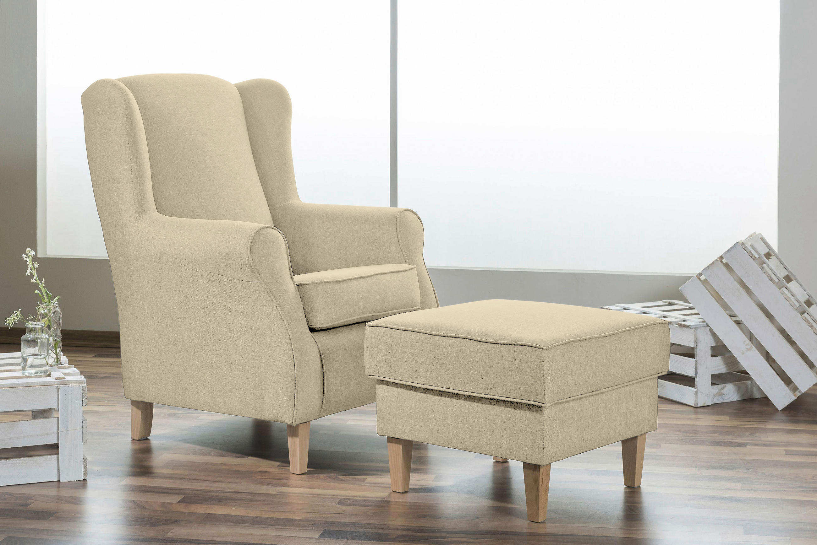 OHRENSESSEL Flachgewebe Beige  - Beige/Buchefarben, MODERN, Textil (77/103/86cm) - Max Winzer