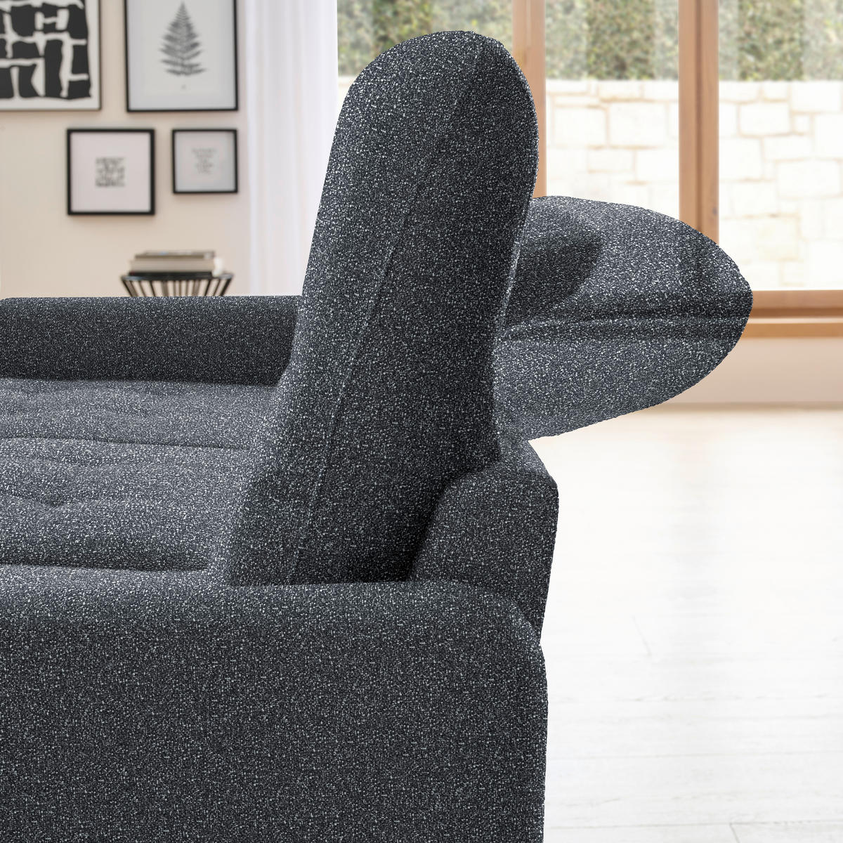CloseUp von Livetastic ECKSOFA Schwarz Plüsch.