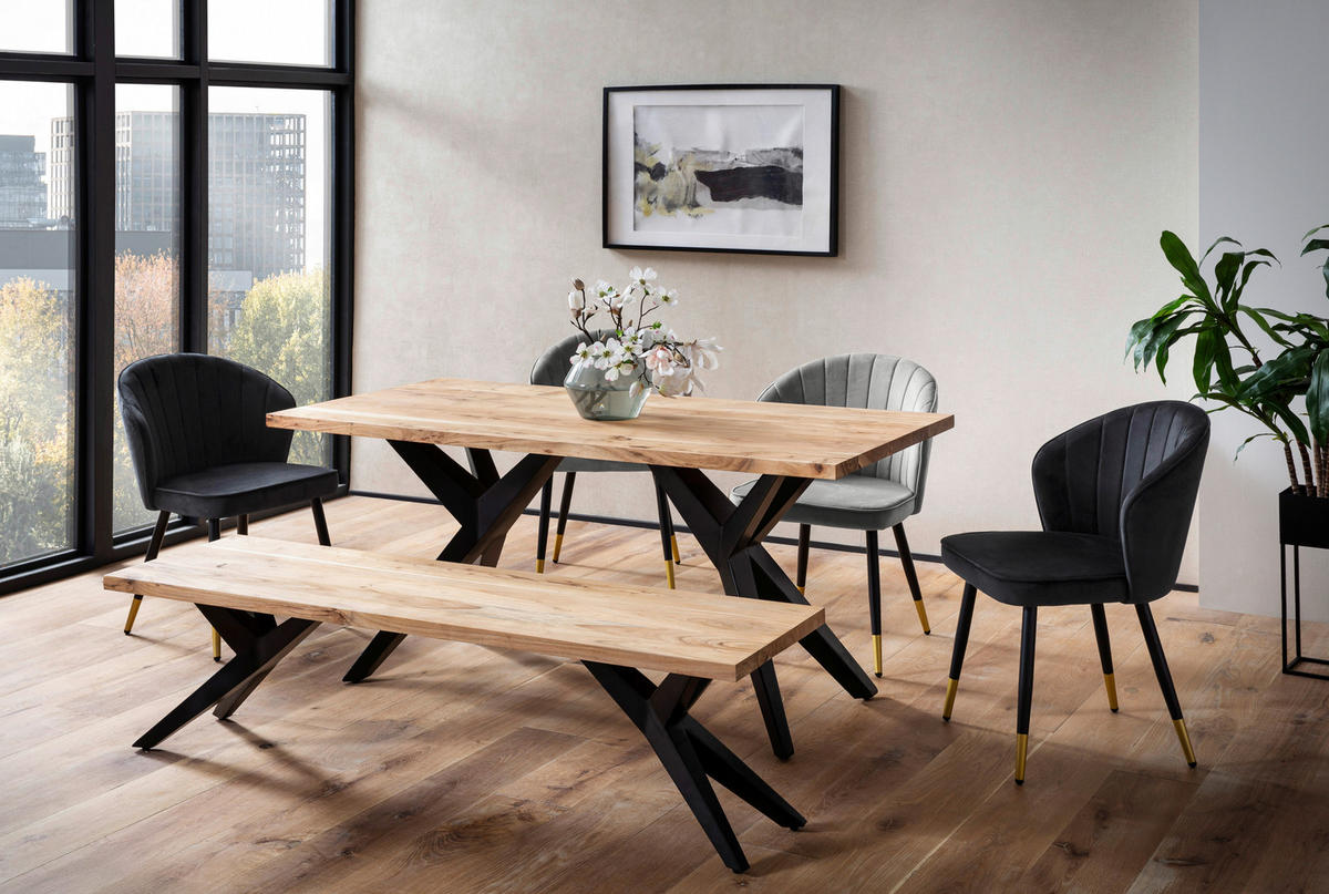 JEDÁLENSKÝ STÔL, akácia, farba akácie, 120/60/76 cm - čierna/farba akácie, Design, kov/drevo (120/60/76cm) - Livetastic