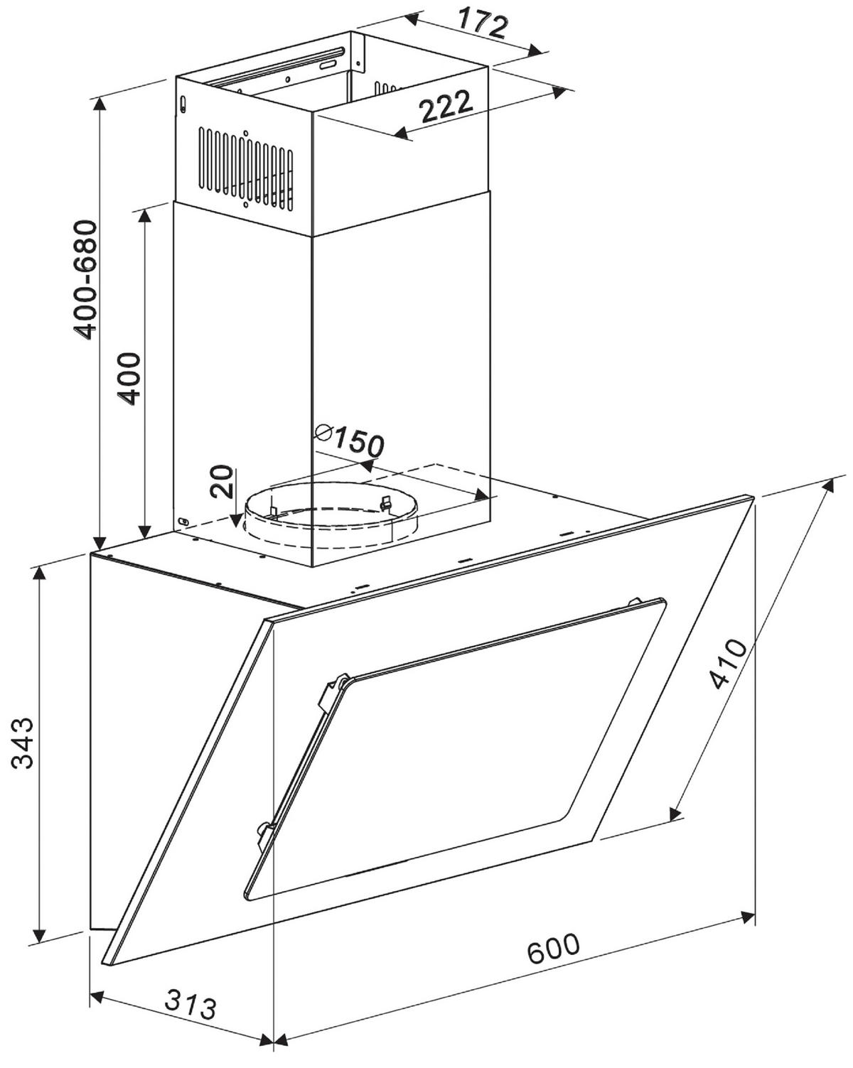 FLÄKTKÅPA CH2060SBM  - stålfärgad/svart, Trend, metall/glas (60/74,3-102,3/31,3cm) - Respekta