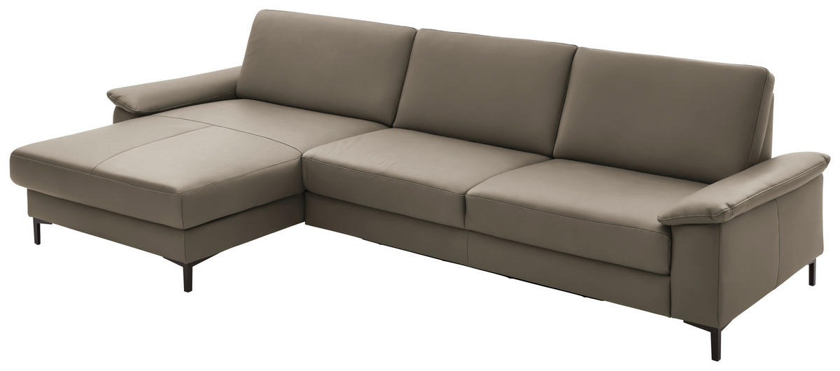 ECKSOFA in Echtleder Graubraun  - Graubraun/Schwarz, Design, Leder/Metall (176/334cm) - Dieter Knoll
