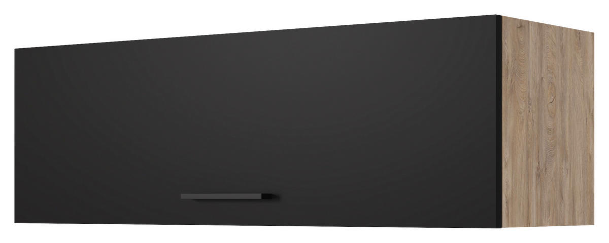 KÜCHENOBERSCHRANK 100/32/32 cm  in Schwarz, Eichefarben  - Edelstahlfarben/Eichefarben, KONVENTIONELL, Holzwerkstoff/Metall (100/32/32cm) - FlexWell