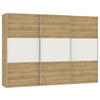 SCHWEBETÜRENSCHRANK 303/215/65 cm 3-türig Eichefarben, Weiß  - Edelstahlfarben/Eichefarben, Design, Glas/Holzwerkstoff (303/215/65cm) - Boxxx